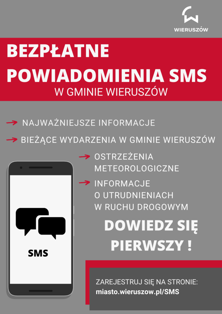 Plakat dotyczący bezpłatnych powiadomień SMS